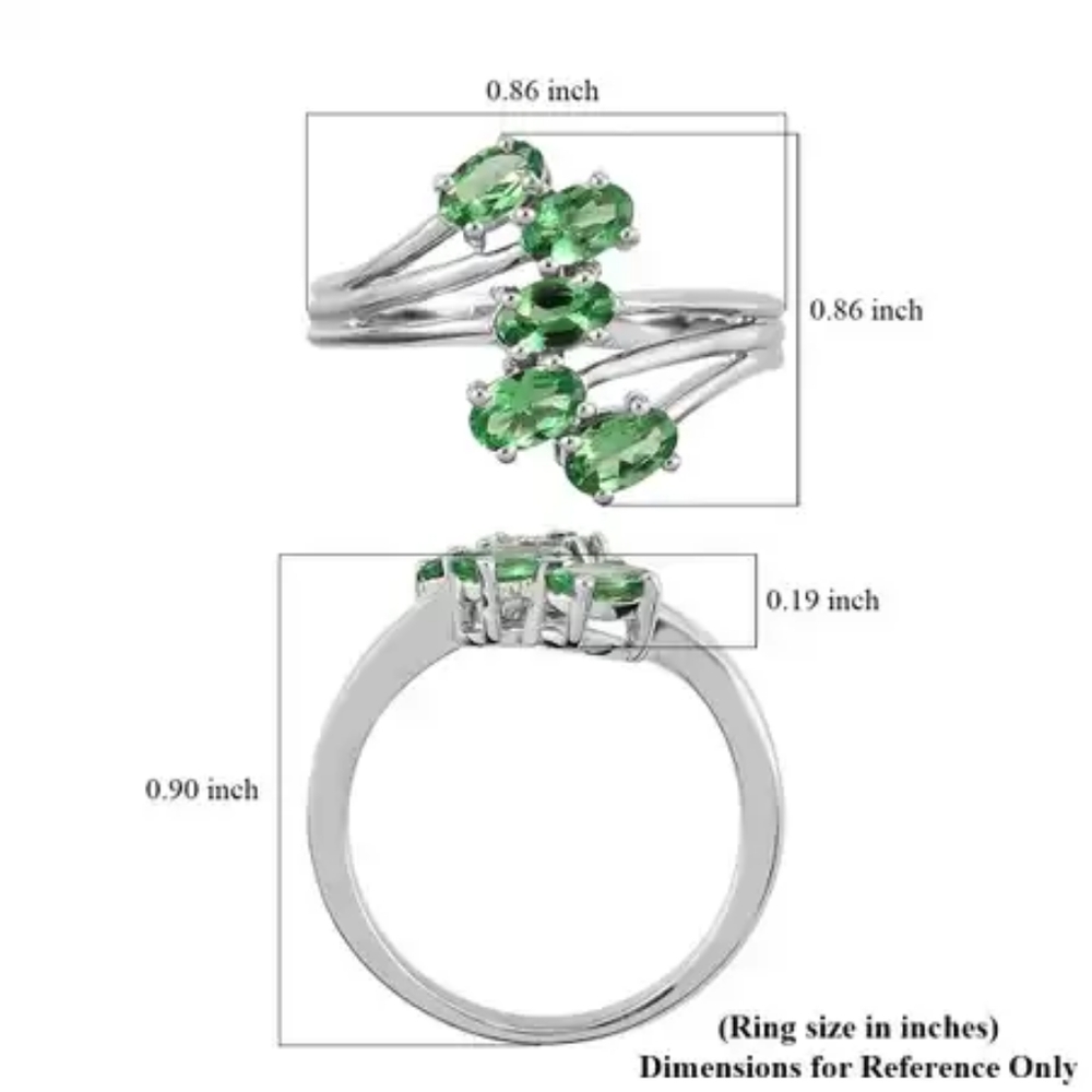 NWT Natural Tsavorite Garnet Bypass Ring in Platinum Over Sterling Silver - Picture 9 of 9